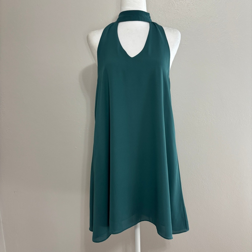 The Impeccable Pig Dress Green Halter Keyhole Mini Flowy Shift Wedding Party M